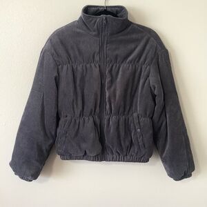 Wishlist Minimalist Normcore Chic Grey Corduroy High Neck Puffer Jacket S/M
